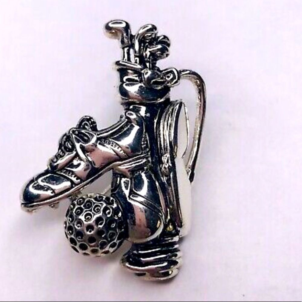 Golf Bag Shoe Ball Brooch Pendant Silver Tone Charm Pin Converts